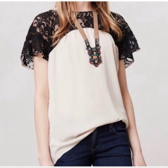 Anthropologie | Maeve Coral Top with Ivory Lace - Picture 3 of 11